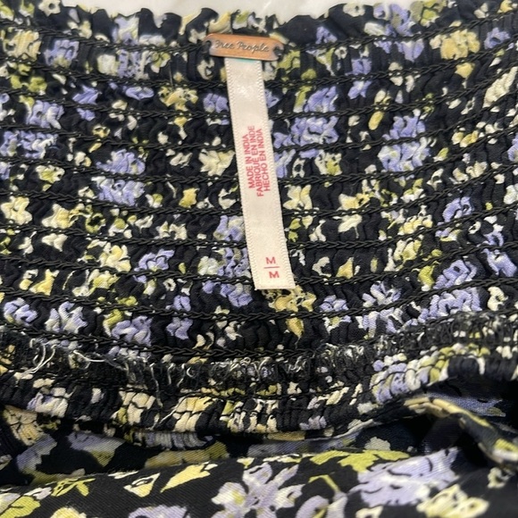 Free People Molly Jo Midi Floral Button Front Midi Dress SZ M Black Blue - Picture 8 of 10